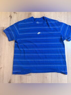 Nike Men's Blue Striped Crew T-Shirt Embroidered XXL